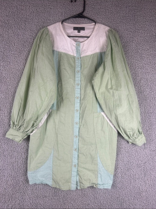 Pomander Place Dresses & Skirts - Pomander Place Puff Long Sleeve Button Front Shift Mint Green White Dress Size M